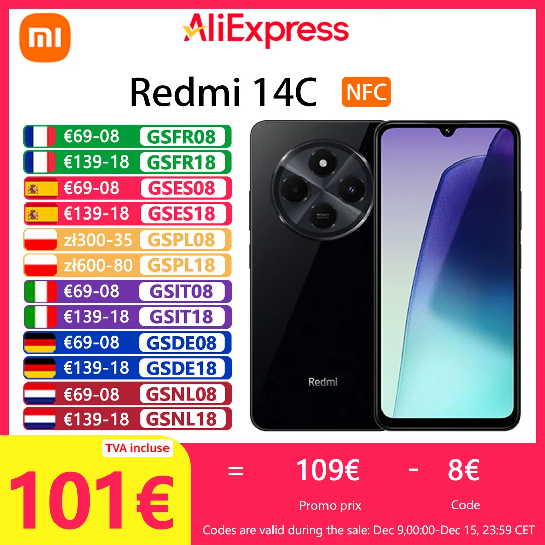 Xiaomi Redmi 14C NFC, handy, 6,88 Zoll, MediaTek Helio G81-Ultra, 120 Hz, Dual-AI-Kamera 50MP, 5160 mAh Akku