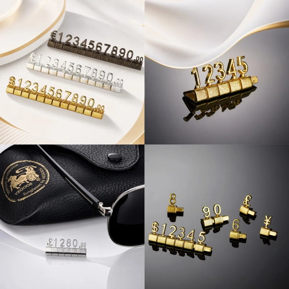 

Metal Price Tags with Adjustable Numbers Euro Pound Dollar Currency Symbol for Jewelry Watch Phone Store