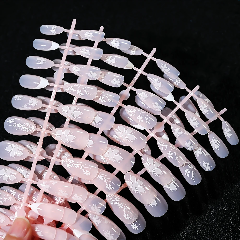 French Gel Nail Tips - 120Pcs French Tip Press On Nails Medium Coffin Ballet Almond Pre-applied Full Fake Nail Tips For Manicure