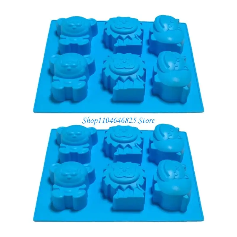 

2 Pack Silicone Molds For Soap Candy Baking 6 Cavity Animal Designs Tray Including Lions Hippo Bear Dishwasher Safe