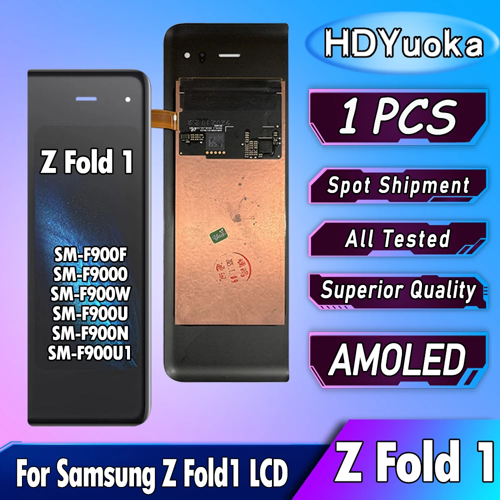 AMOLED для Samsung Z Fold 1 Fold1 ЖК-дисплей с цифровым преобразователем сенсорного экрана для Samsung Fold 1 F900F F9000 F900W F900U F900N ЖК-дисплей AMOLED для Samsung Z Fold 1 Fold1 ЖК-дисплей с цифровым преобразователем сенсорного экрана для Samsung Fold 1 F900F F9000 F900W F900U F900N ЖК-дисплей