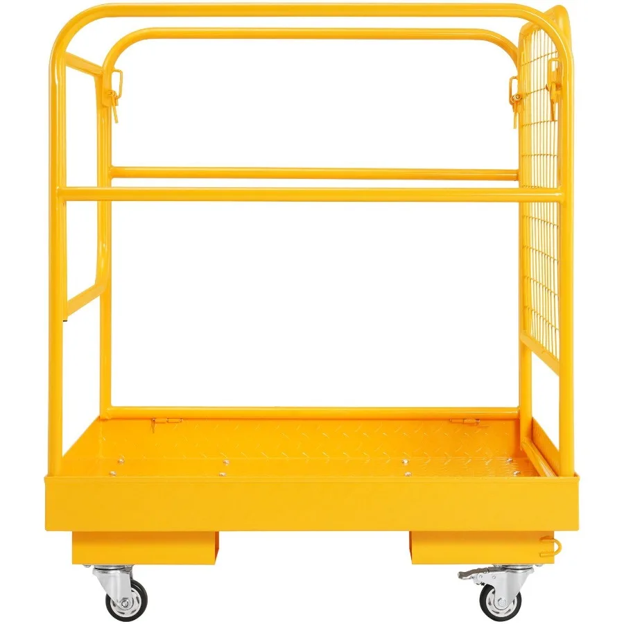 

Forklift Safety Cage 1200 lbs Load Capacity 36 x 36 inches Folding Forklift Work Platform with Lockable Swivel Wheels Drain Ho
