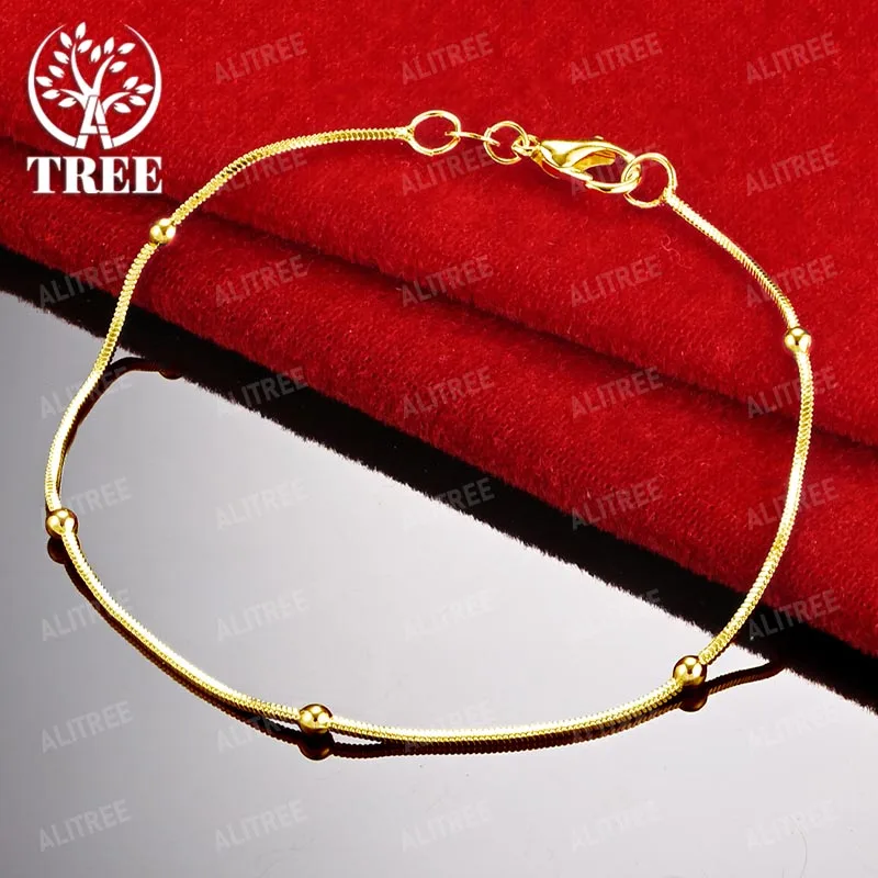 ALITREE 18K Yellow Gold 1.7mm Beads Chain Bracelets For Woman Party Engagement Wedding Christmas Birthday Fashion Jewelry Gifts