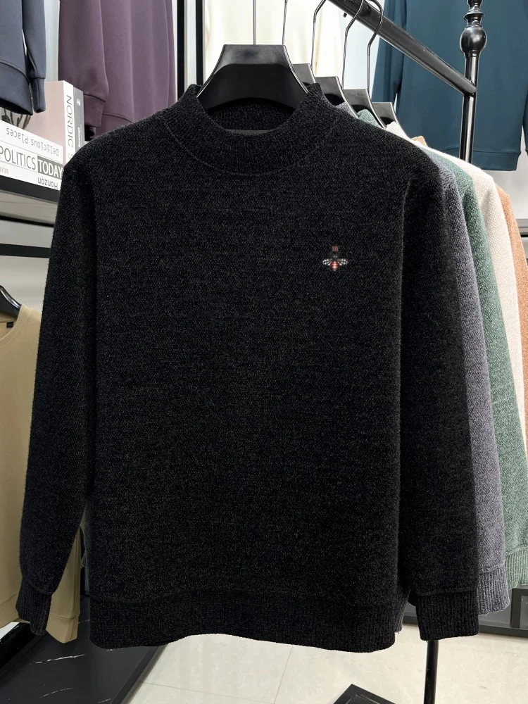 เสื้อสเวตเตอร์ผู้ชายแบรนด์หรู ปักลายผึ้ง คอกลม สวมใส่สบาย อบอุ่น เหมาะสำหรับฤดูใบไม้ร่วงและฤดูหนาว แฟชั่นใหม่ หรูหรา ถักนิตติ้ง