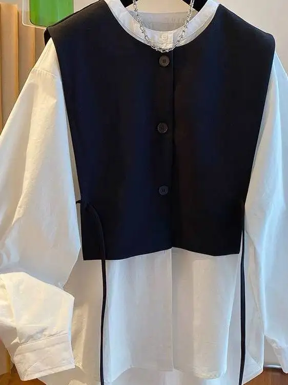 

Premium Large Size 300 Pou Spring Bla Vest Plaid Fake Two-Piece Long Sve irt Men's Versatile Casual Breathable Skin...