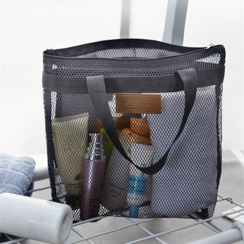 Heißer Verkauf Große Kapazität Mesh Kulturbeutel Große Kapazität Einkaufstasche Totes Schulter Tasche Faltbare Tragbare Strand Handtaschen