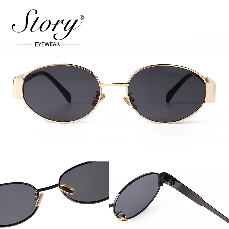 STORY Retro Metal Oval Sunglasses for Women Men 2024 Luxury Brand Designer Trendy Punk Round Sun Glasses Female Male UV400 S4235