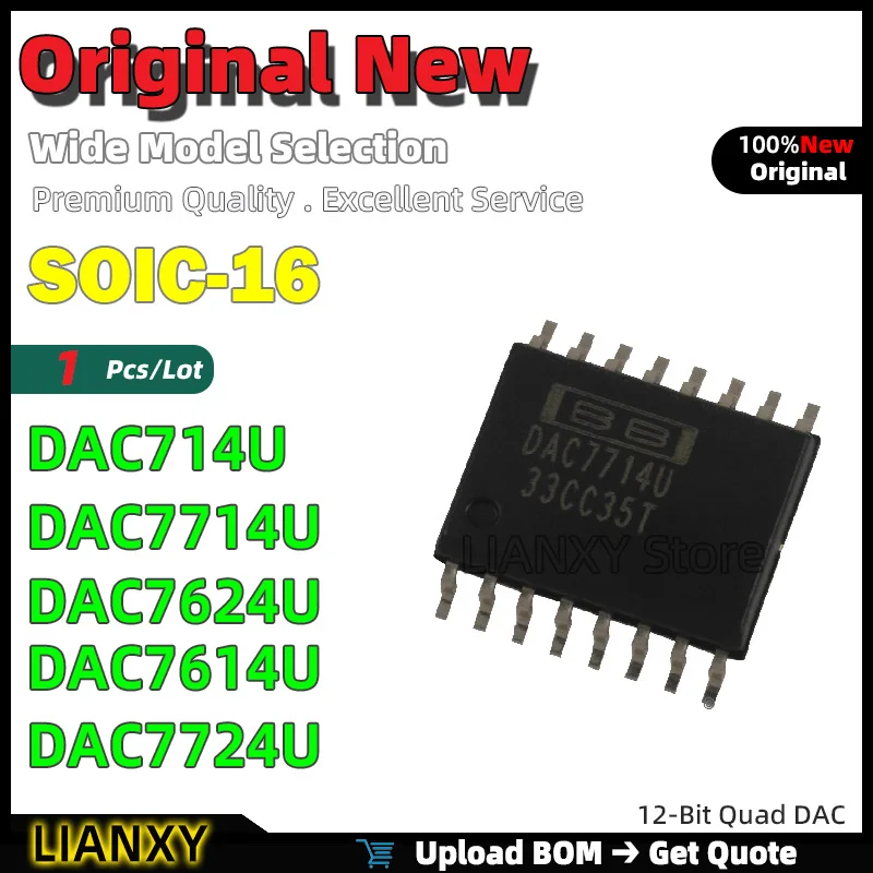 

SOIC-16 DAC714U DAC7714U DAC7624U DAC7614U DAC7724U 12-битный четырехразрядный ЦАП, новый оригинальный