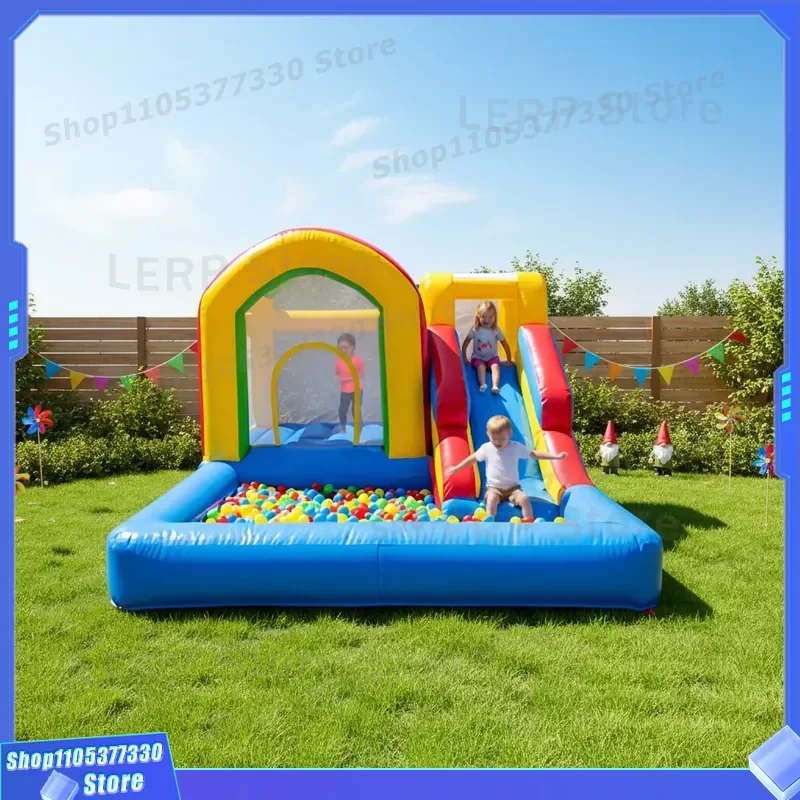 Commercial Grade PVC Outdoor Inflatable Obstacle Course Water Slide Trampoline Attached Pool Colorful Castle 3x3.2M 4-Person