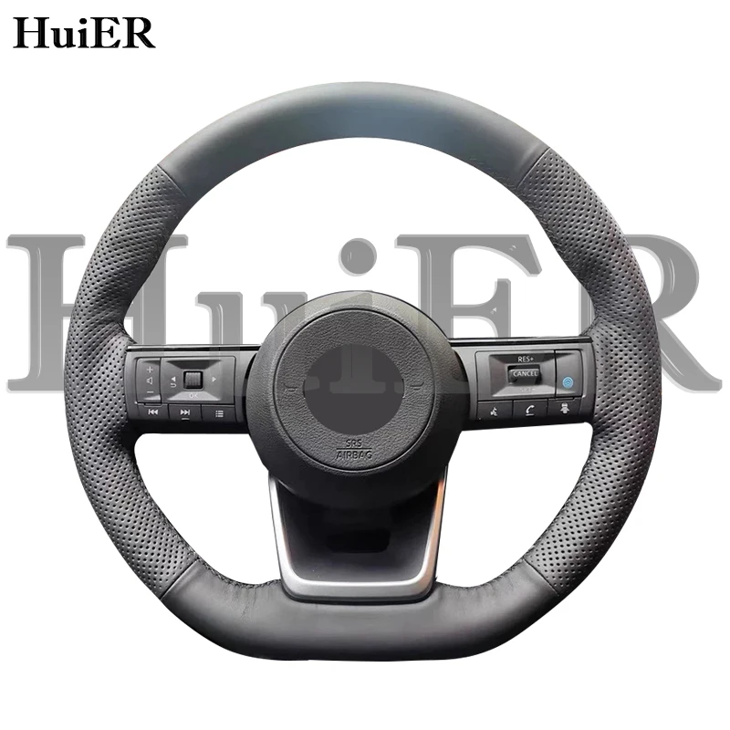 For Nissan Qashqai 3rd Gen 2021-2026 Hand Sewing Car Steering Wheel Cover Wrap Black Microfiber Leather Protector Accessories