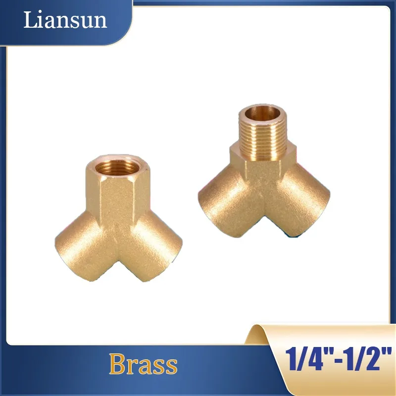 

1/4" 3/8" 1/2" Brass Y-Type 3-Way Pipe Fitting - Male/Female Thread Splitter Adapter for Pneumatic Plumbing