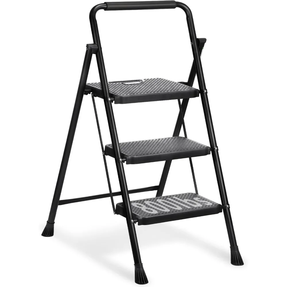 

3 Step Ladder, Folding Step Stool for adults with Wide Anti-Slip Pedal, Sturdy Steel Ladder, Lightweight