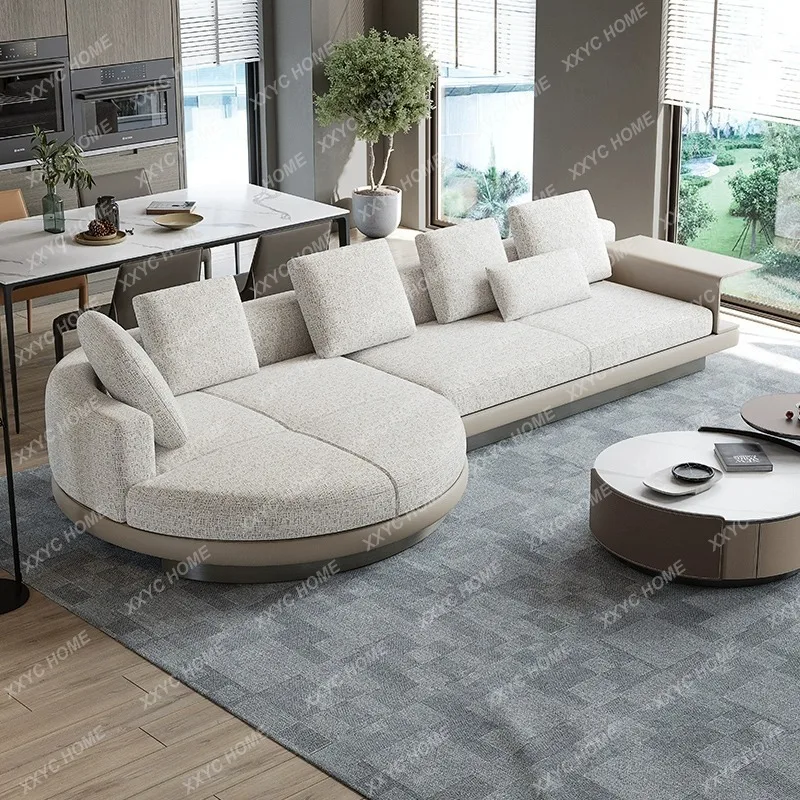 Connelly Corner Round Cotton and Linen Fabric Sofa Living Room Villa Curved Sofa Hotel