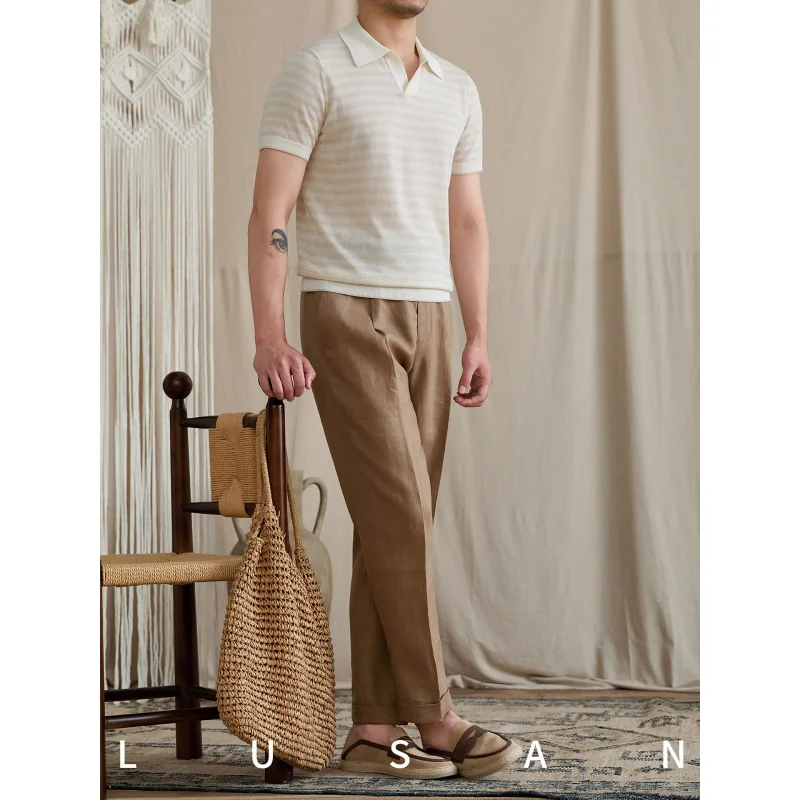 Summer Striped Slim-Fit Turn-Down Collar Short Sleeve ShirtpoloElegant retro casual commuter versatile sailor shirt for men