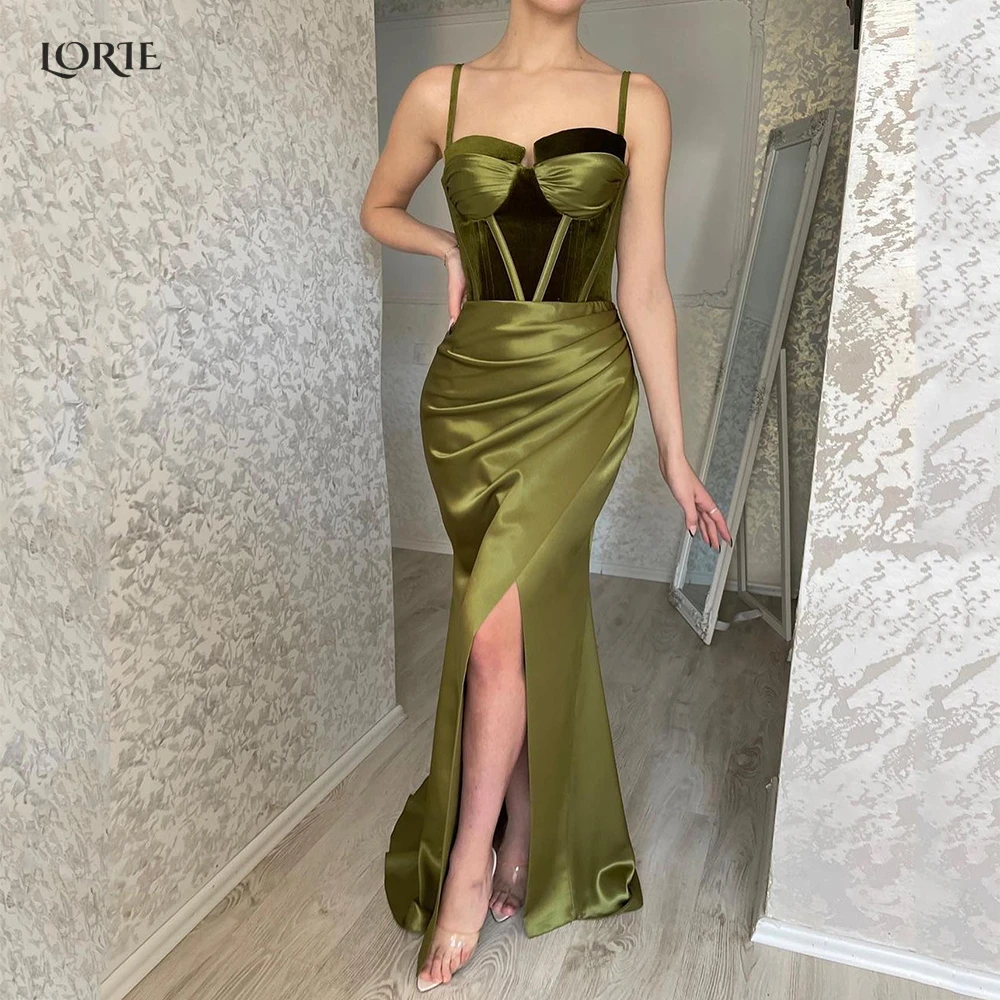 

LORIE Colorful Evening Dresses Mermaid Spaghetti Straps Arabia Pleat Celebrity Party Gowns Side Slit Bodycon Bride Prom Dress