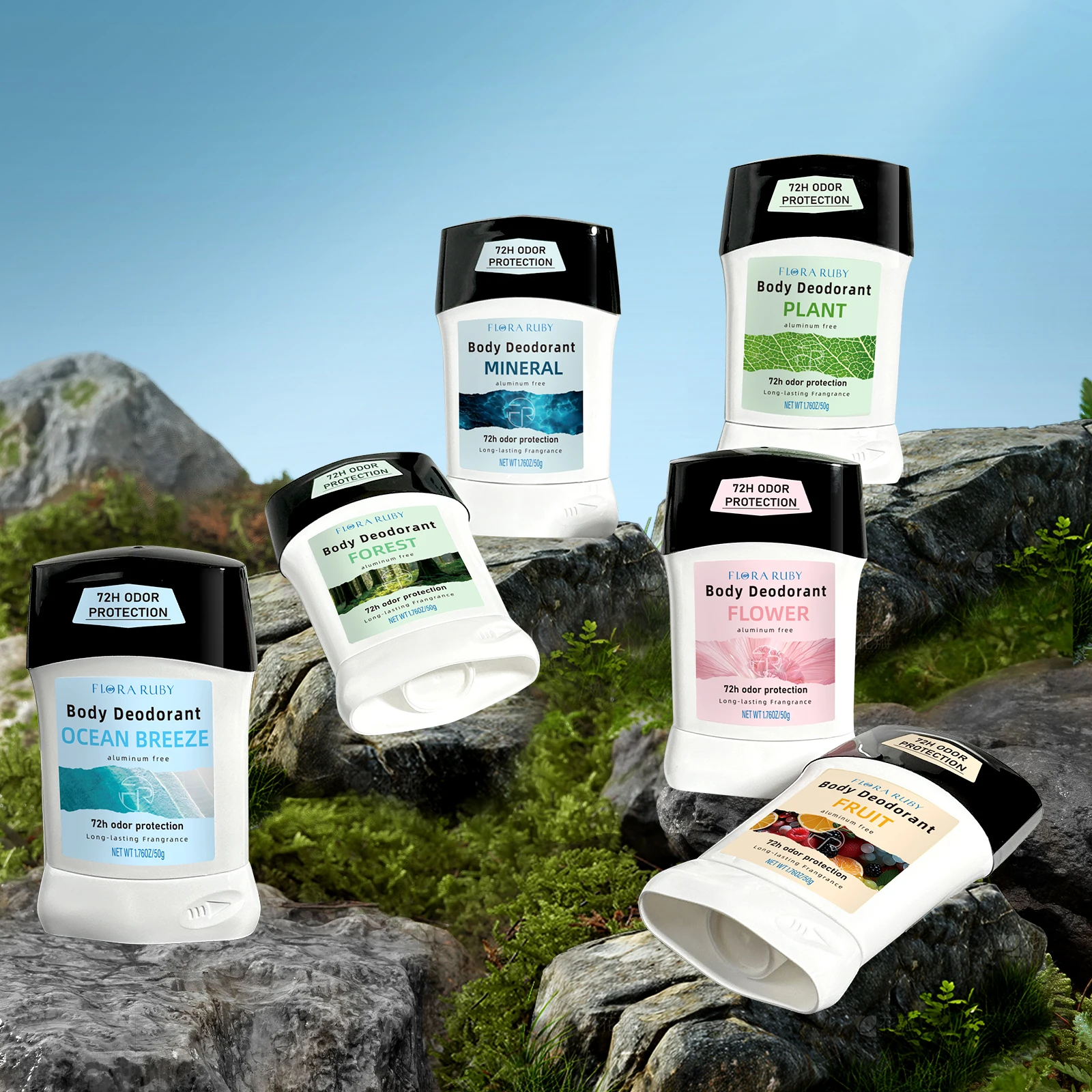 

FLORA RUBY Original Deodorant, Refreshing Packaging 72-Hour Sweat and Odor Protection Long lasting scent and refreshing