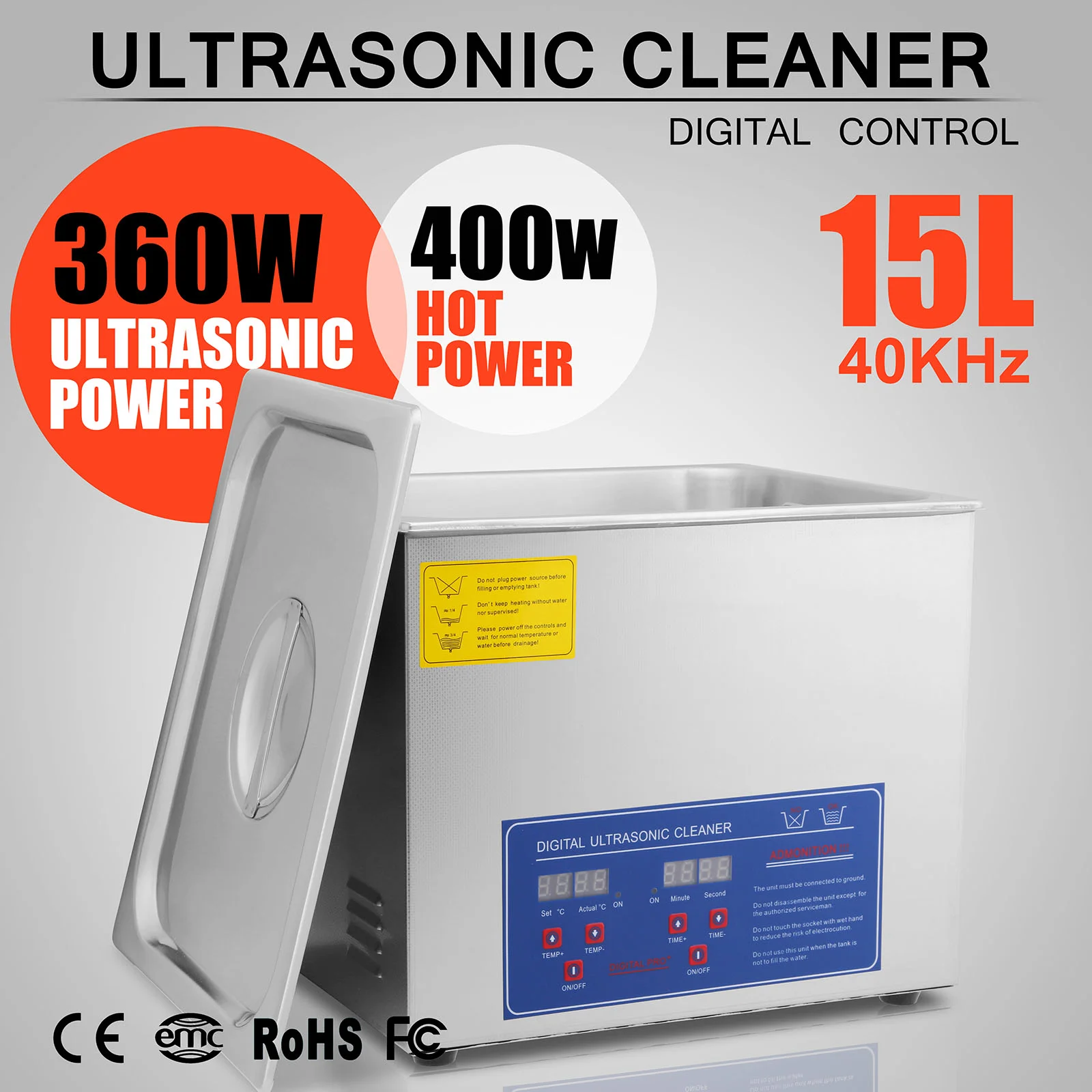 Ultrasone reiniger Verwarmd voor sieraden, brillen enz. Reinigingscapaciteit 15L Ultrasone frequentie 40 kHz Ultrasoon reinigingsapparaat