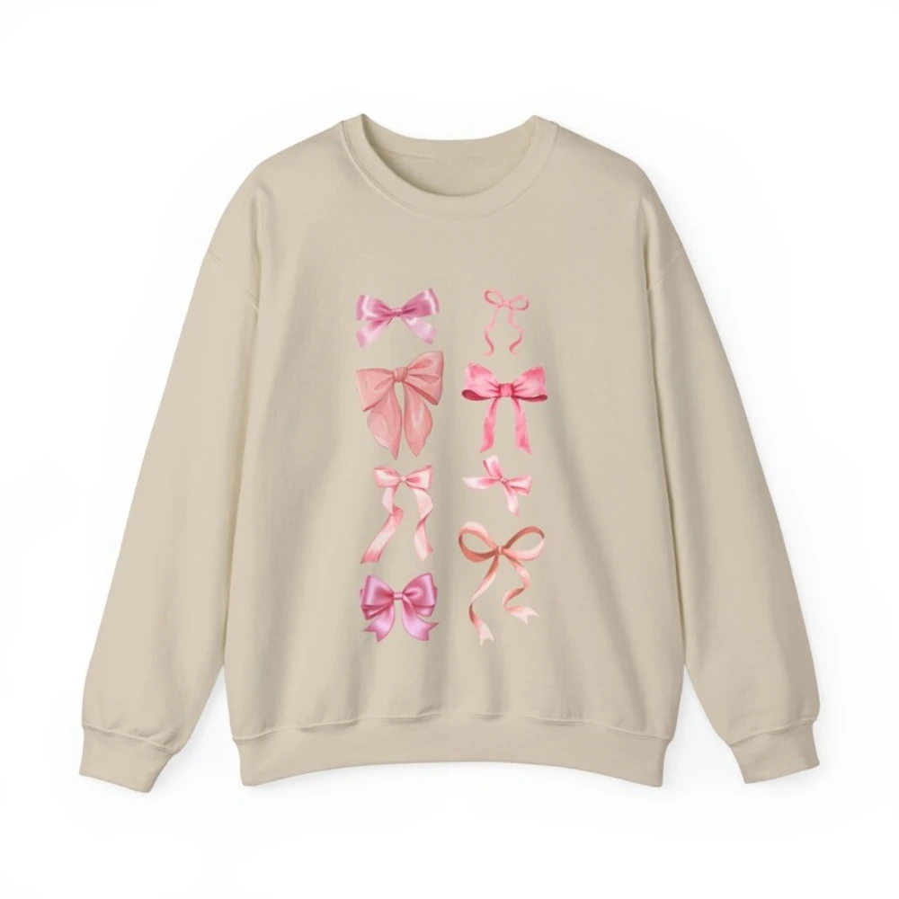 Coquette Pink Bow Sweatshirt Y2k Cute Aesthetic Top Ribbon BallerinaTrendy Crewneck Kawaii Girls Shirt Friend Valentine Gift