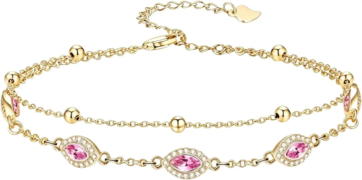 

18K Gold Birthstone Bracelet/Anklet 18K Gold Plated Bracele/Anklet with 12 Months Birthstone Birthday Jewelry Gifts for Women