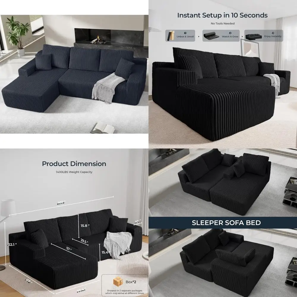 

"105 inch l-shaped deep seating modular sectional sofa for living room and bedroom in corduroy fabric"