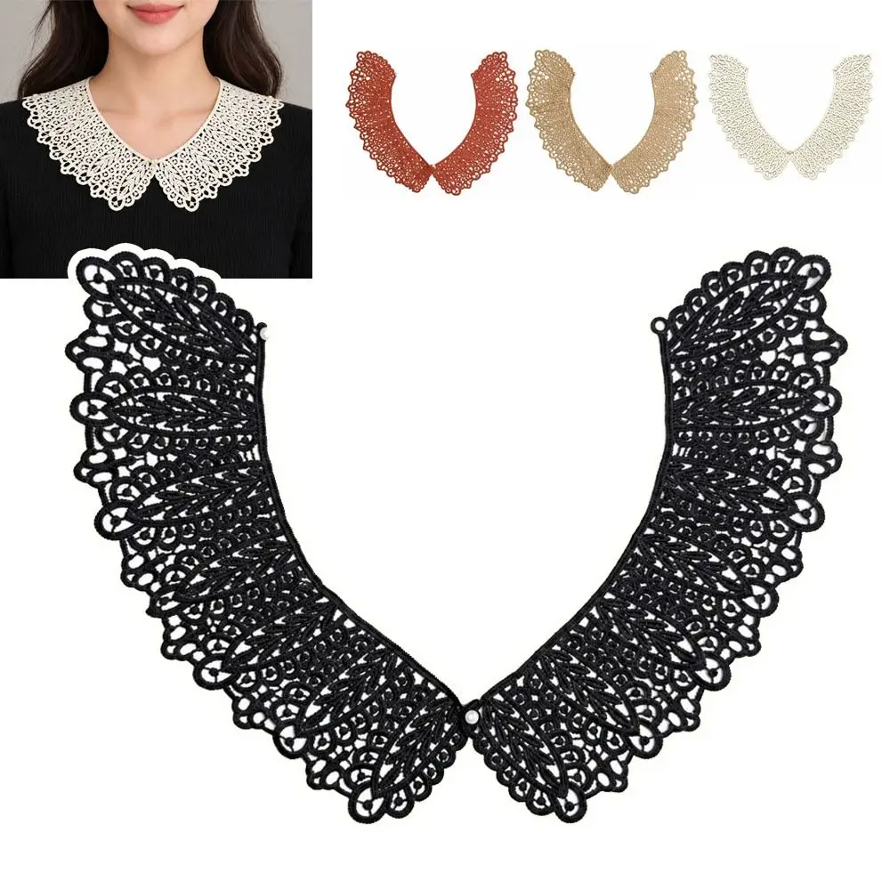 Mini Pearl Button Detachable Lace Collar Lightweight Hollow Design Decorative Shawl Breathable Soft Material Peter Pan Collar