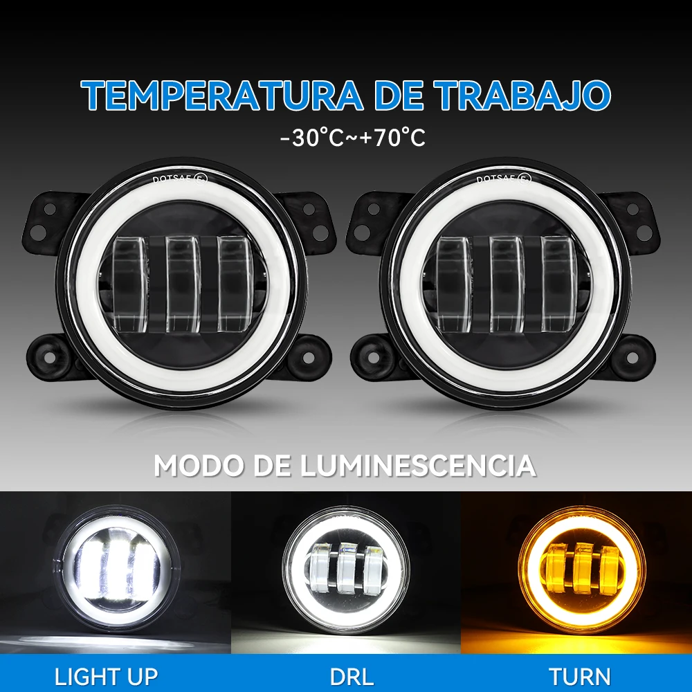 60W 4 Inch LED Fog Lights With White Halo Ring DRL Amber Turn Signal Lamp For Wrangler JK TJ LJ Dodge Chrysler image 3