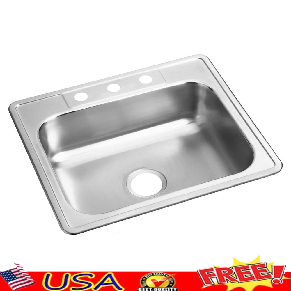 

Нержавеющая сталь 25x22, вставная раковина с одной чашей, тихие звукопоглощение, совместимость с ADA, установка U-канала, 3-1/2 сливное отверстие