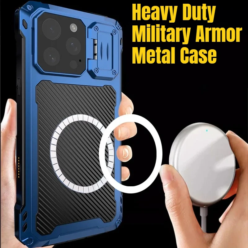

For IPhone 16 Pro Max Shockproof Cover Camera Holder Screen Protector Magsafe High-quality Heavy Duty Military Armor Metal Case