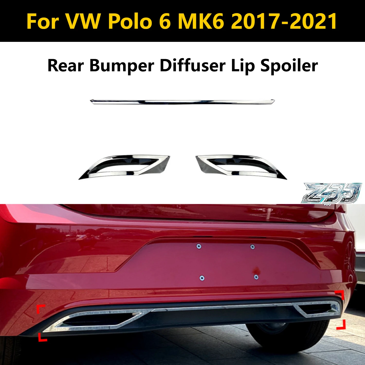 

1 Set Rear Bumper Diffuser Lip Spoiler Air outlet Exhaust Strip Trim For Volkswagen For VW Polo 6 MK6 2017-2021 Pre-facelift ABS