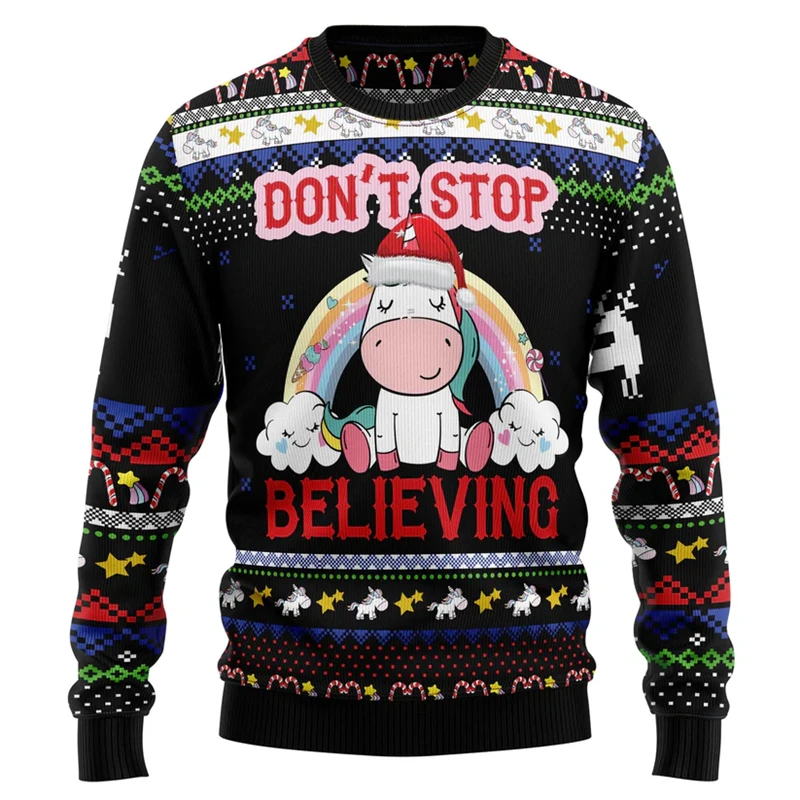 2026 New Unicorn Graphic Unisex Ugly Christmas Sweater Fashion Autumn Holiday 3D Printed Xmas Sweatshirts Casual Loose Pullovers