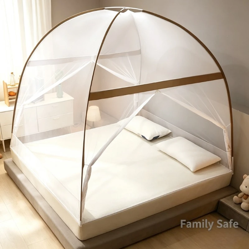 Installation-Free Dome Mosquito Net with Double Doors & Full-Bottom Anti-Fall Design for Bedroom Home Use