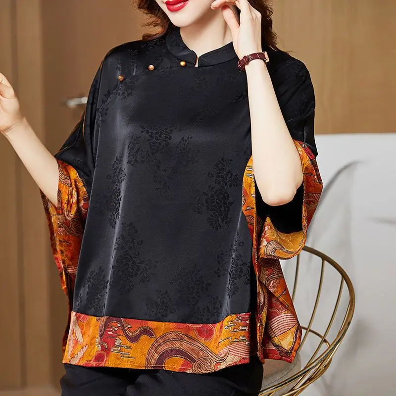 Spring Summer New Loose Print Vintage Shirt