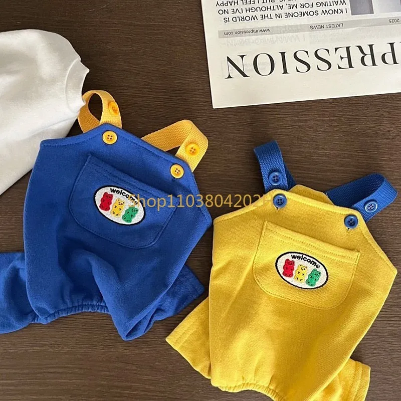 Pet Dog Washed Denim Comfortable Elastic Jeans Cute Blue Yellow Pet Bib Pants Dog Jumpsuit Casual Bib Dog Clothes For Small Dogs