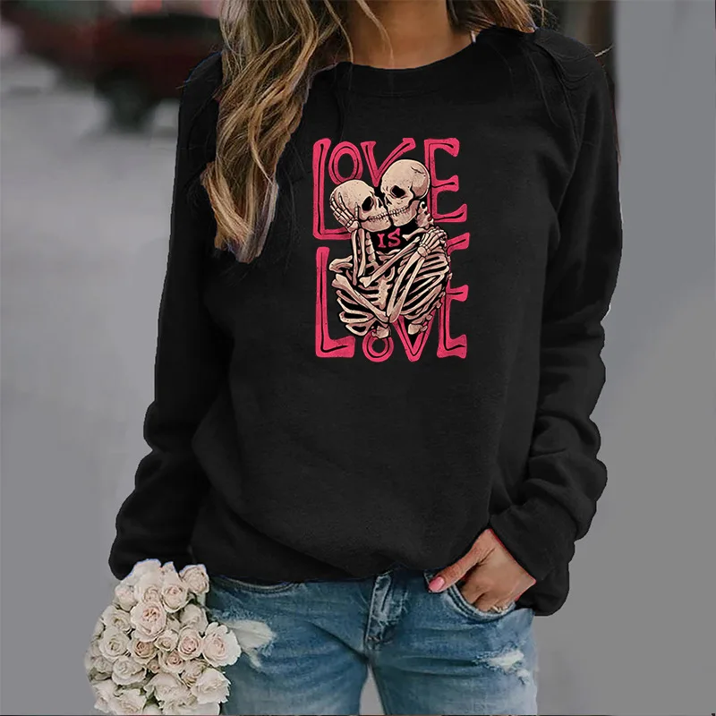 New Fashionable LOVE Skull Round-neck Sweatshirt Autumn Printed Sport Top Graphic T Shirts Streetwear Harajuku