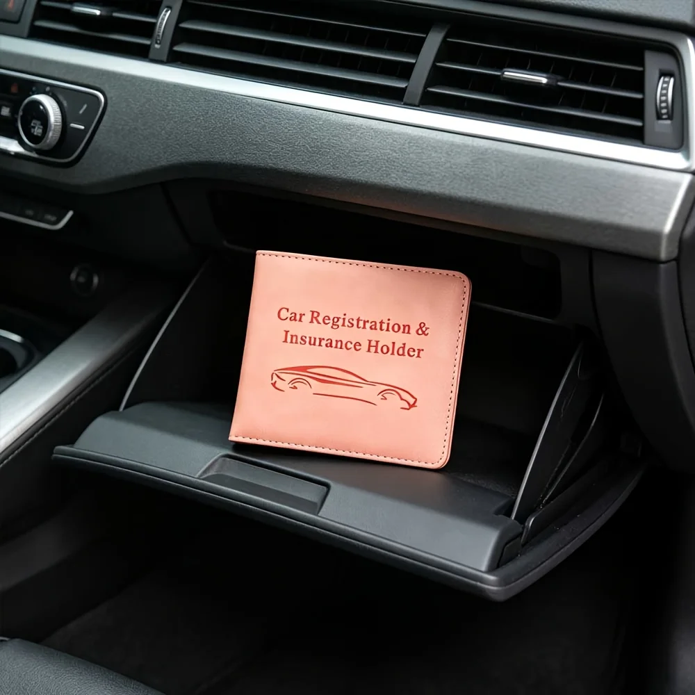 1Pc Lychee Grain PU Leather Car Document Holder, Short Style, Multifunctional Vehicle License & Driver License Cover, Insurance