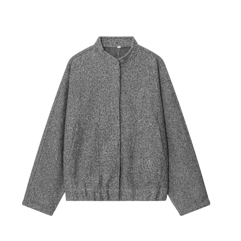 

HipSeam Stand Collar Bomber Jacket Autumn Long Sleeve Women's Simple Jackets With Pocket Casual Lady Loose Coats Female Jackets