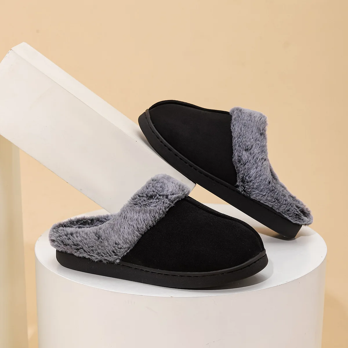 Litfun Warm Women Cotton Slippers Winter Outdoor Warm Fur Fuzzy Women Slides Fluffy Men Slippers Indoor Casual Plush House Shoes