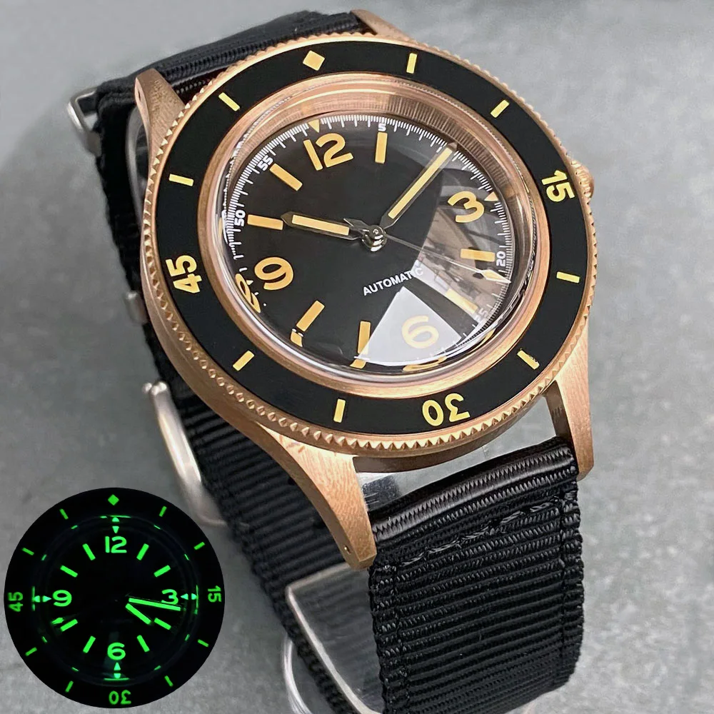 Tandorio Vintage CUSN8 Bronze Case Automatic Diver Watch Men NH35 Domed Sapphire 200M Waterproof C3 Luminous Mark Insert 2024