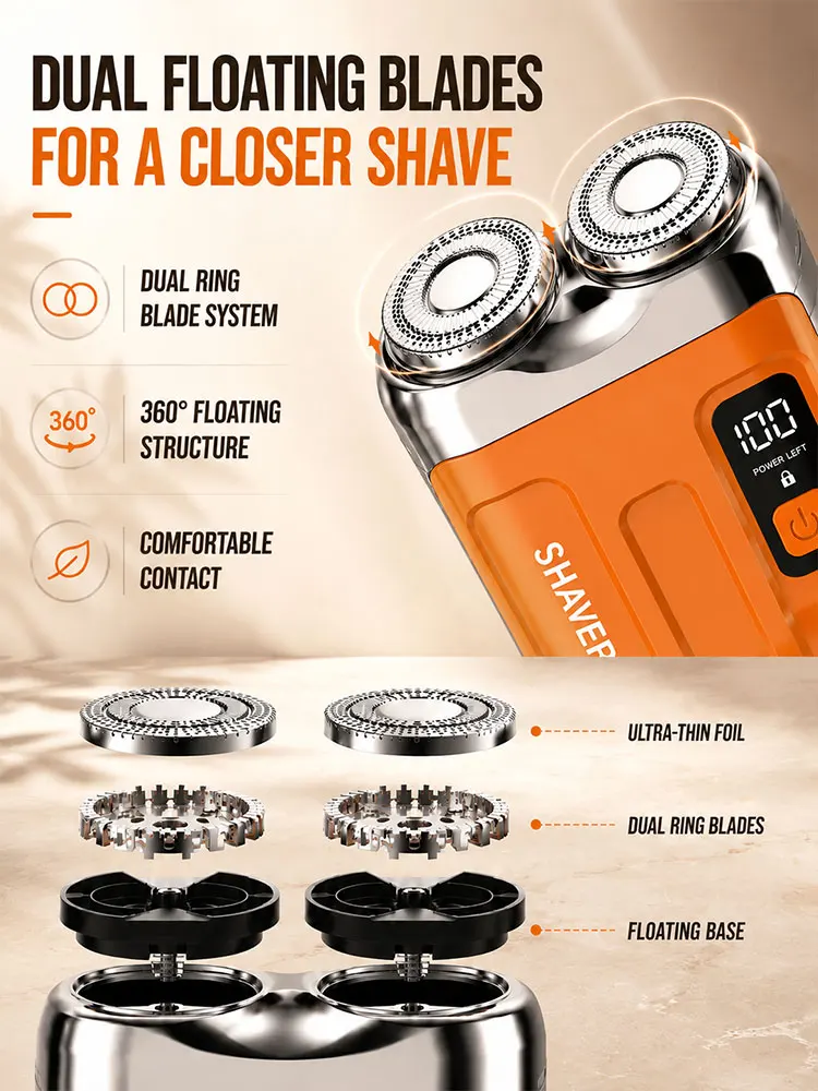 Mini Electric Rotary Shaver for Men USB Rechargeable 3D Floating Blade Washable Beard Razor for Home
