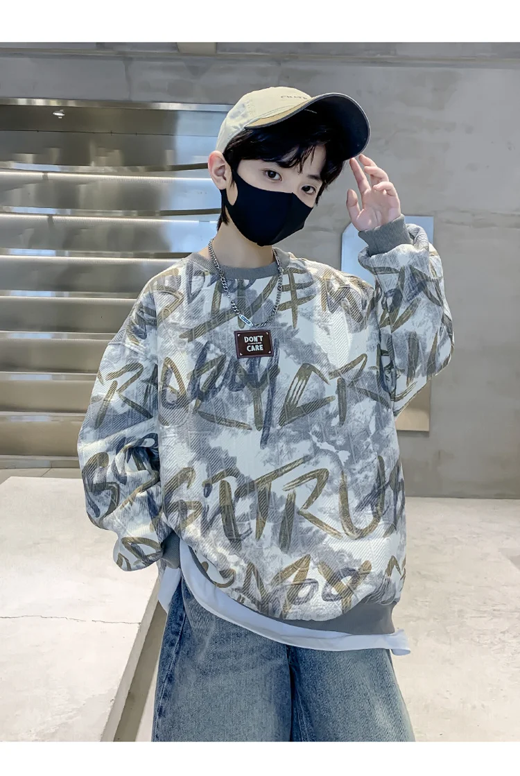 Neues Frühlings-Kinder-Baumwoll-Sweatshirt mit Schriftzug für Jungen, lässiges dickes T-Shirt-Outfit für Kinder im Alter von 5 6 7 8 9 10 11 12 13 14 Jahren. – Detail 8