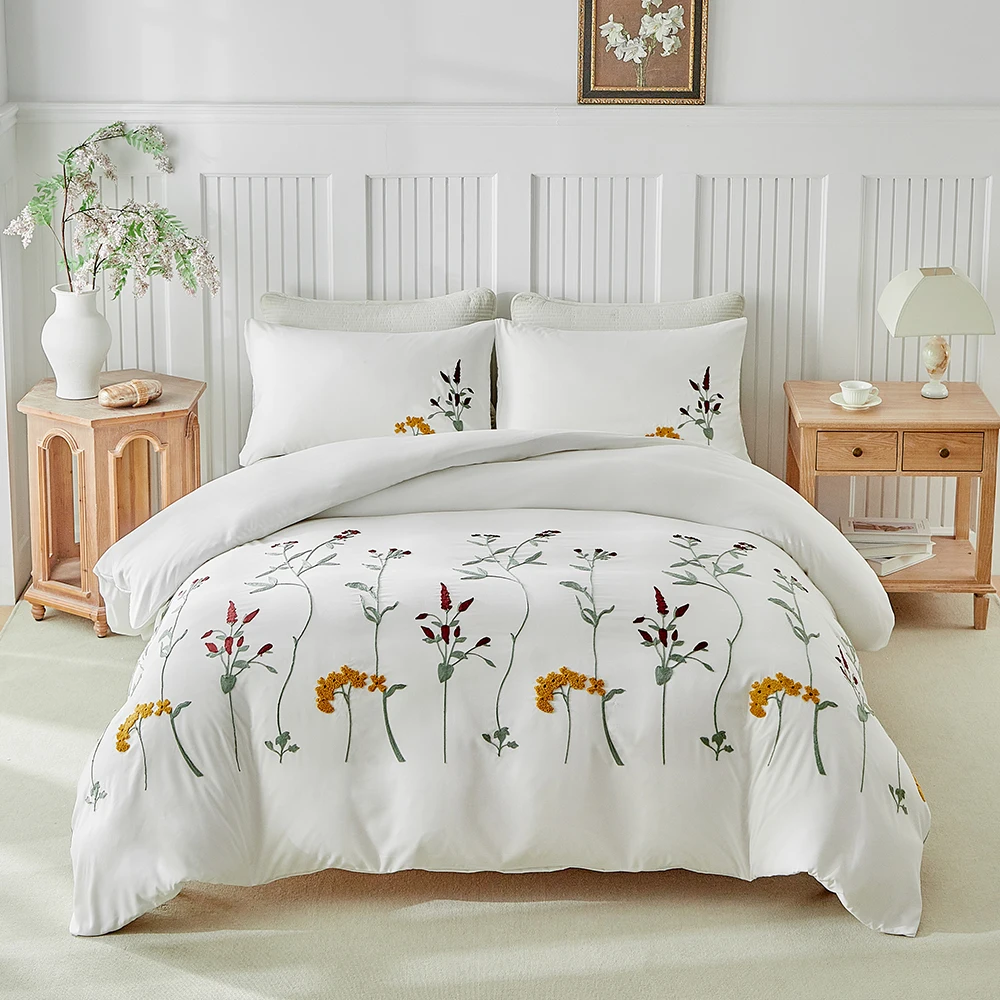 Duvet Cover Bedding Set Twin Full Queen King Size 135x200 Quilt Cover 240x220 Double Single Floral Embroidery Bed Linen 200x200