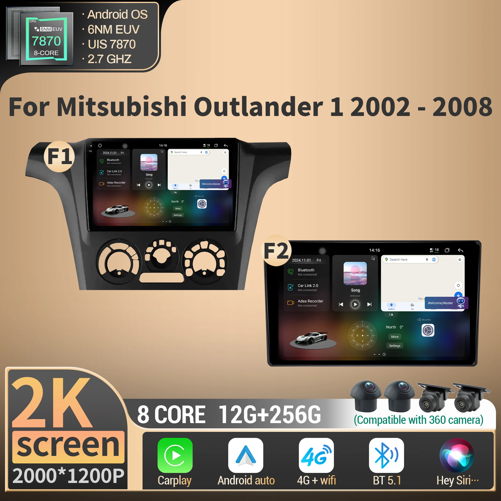 

For Mitsubishi Outlander 1 2002-2008 Car Radio Multimedia Wireless Bluetooth CarPlay 4G GPS CPU 7870 Android 2K QLED Screen
