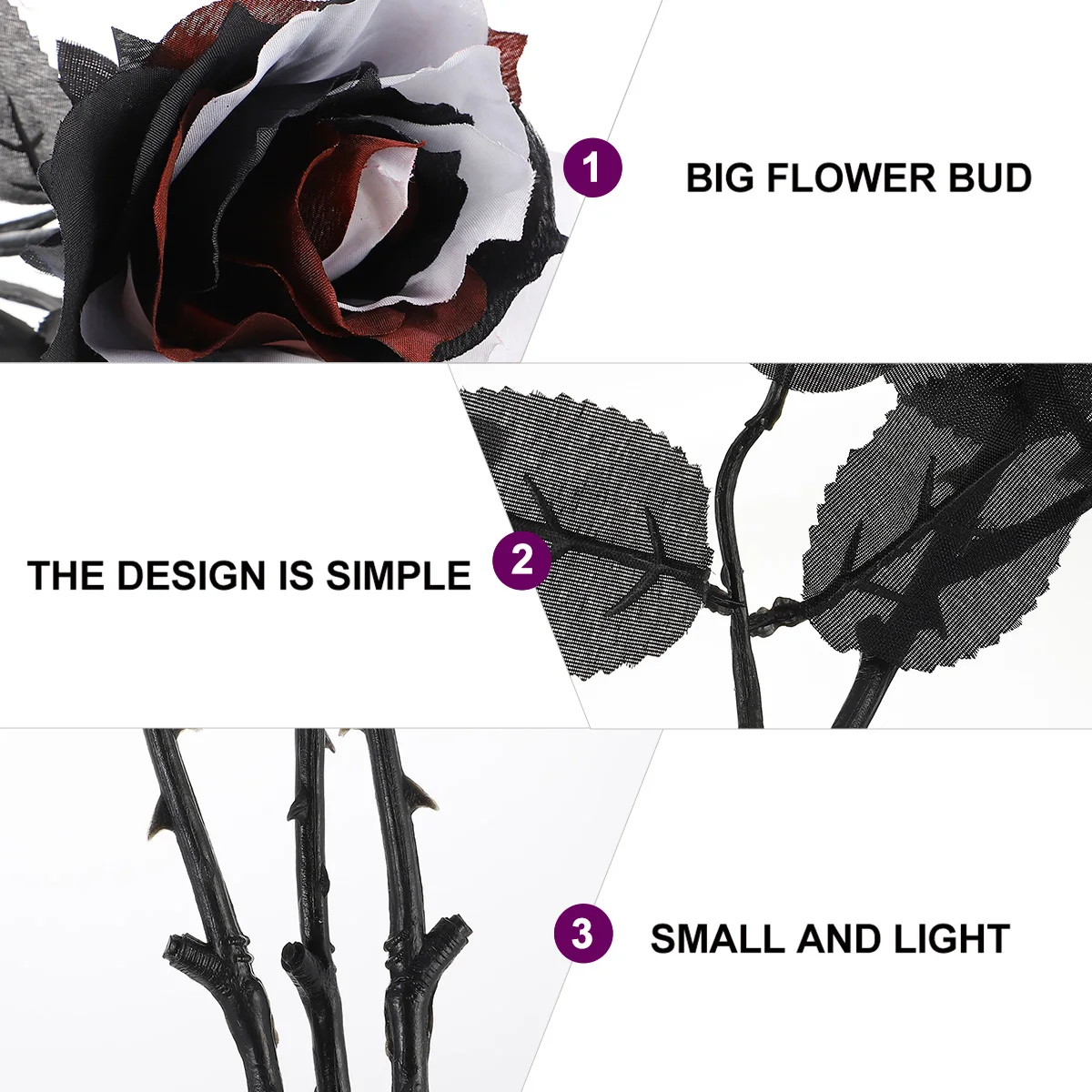 

3 PCS Ornament Simulated Rose Props Decoration Wedding Simulation Halloween Party Decorative Black Home