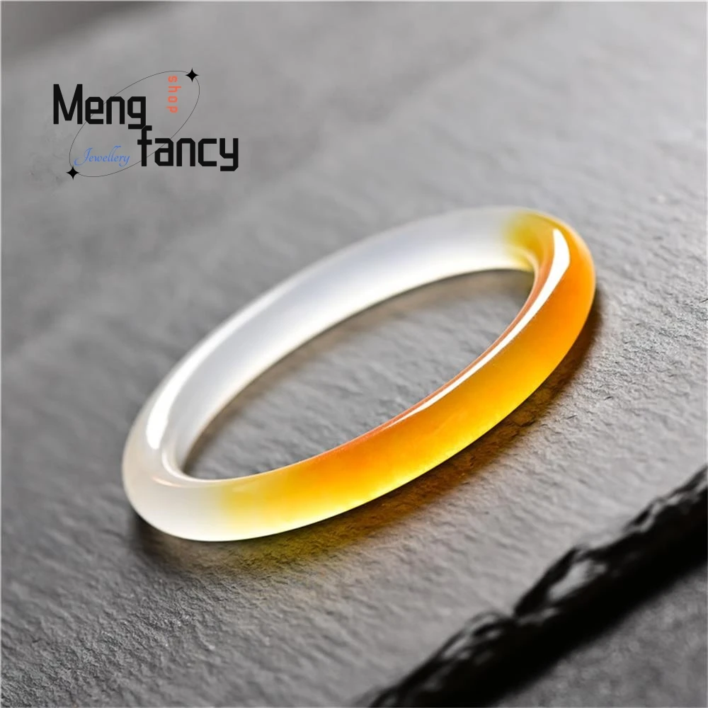 Natural Yellow Dragon Jade Fine Round Bar Bangle Charms Fashion Luxury Jewelry Sets Women Bracelet Wedding Souvenir Holiday Gift