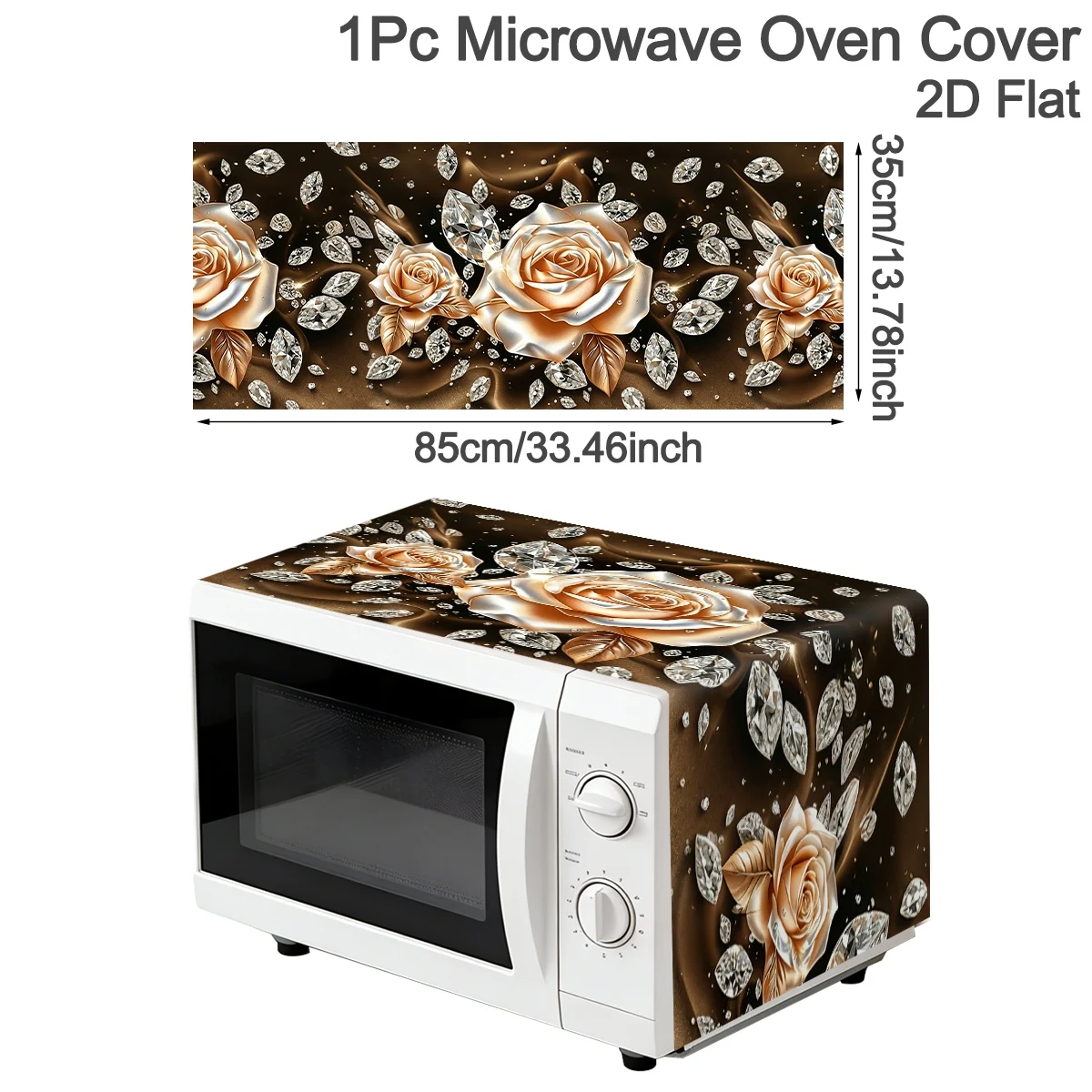 Microwave Oven Cover Champagne Rose Diamond Print 35x85cm Polyester Decorative Machine Protector Home Kitchen Household Decor
