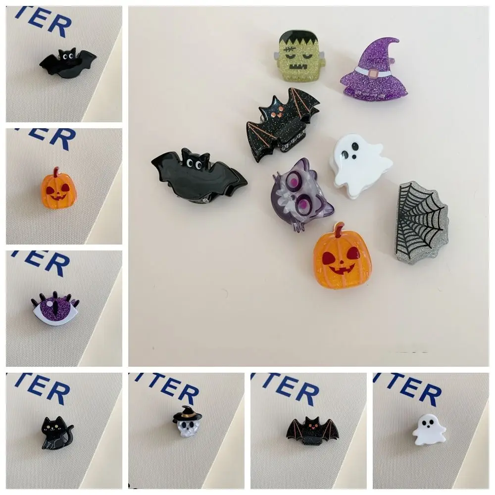 Fashion Pumpkin Halloween Mini Grab Clip Small Bat Spooky Hair Claw Acrylic Headdress Ghost Grab Clip Festive Hair Accessories