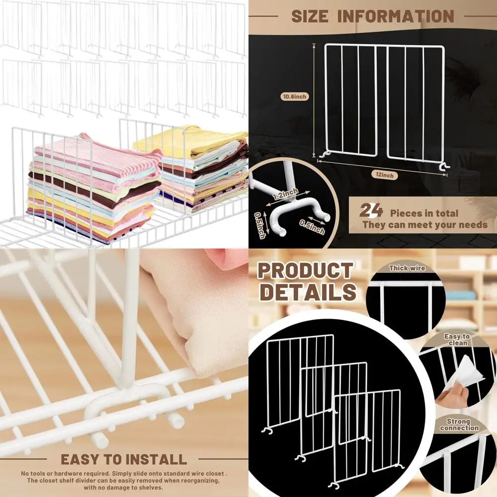 

Wire Shelving Dividers for Closet, Wardrobe, Kitchen, and Office, White