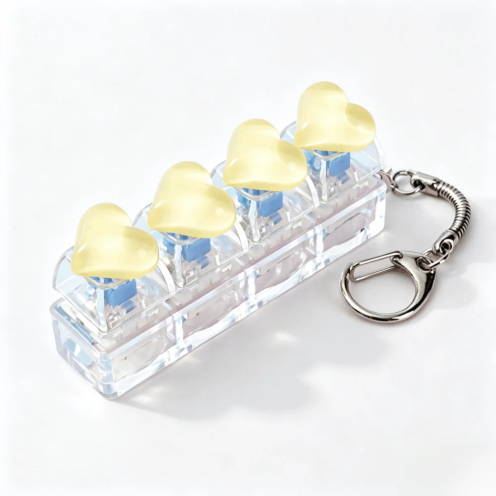 Heart Heart Keycap Fidget Keychain LED Light Crystal Clicker Button Keycap Keychain Hanging Charm Sensory