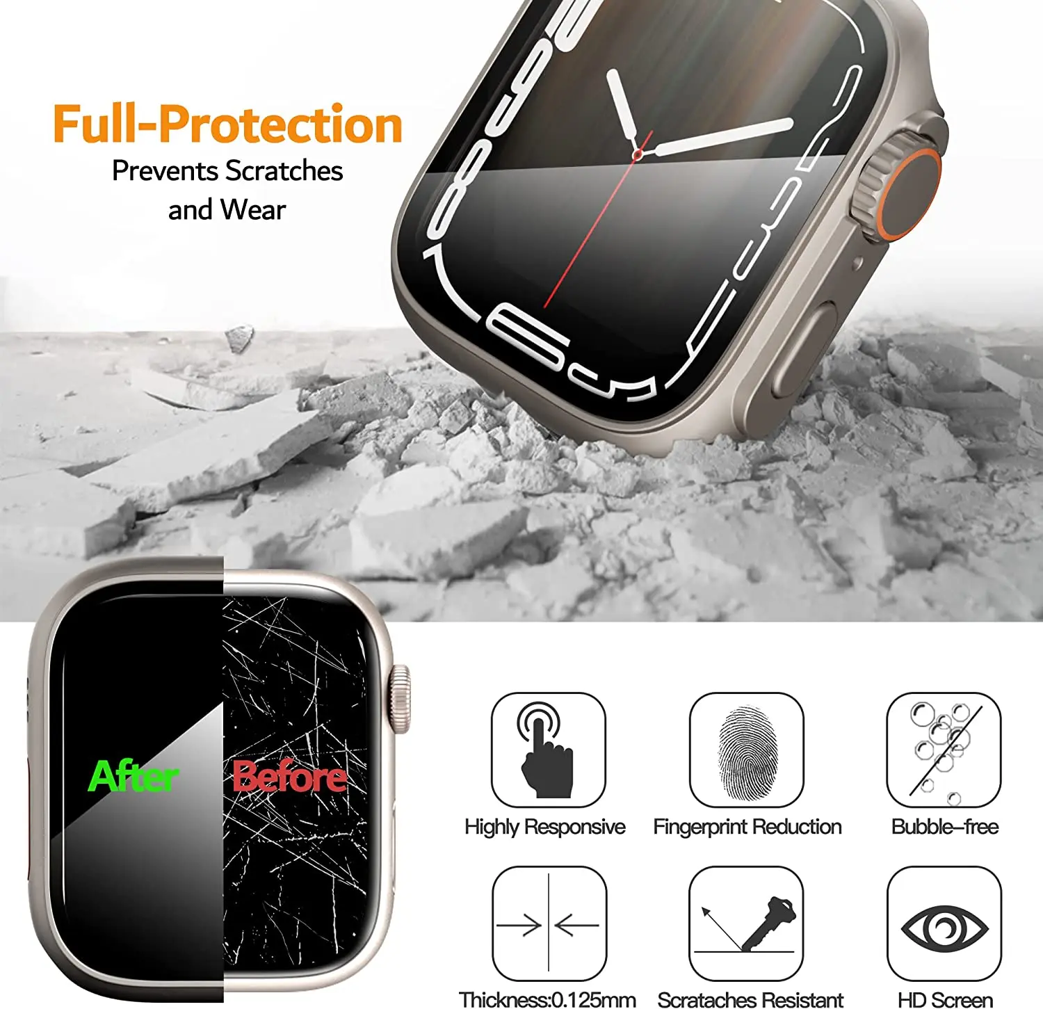 Glass+Case for Apple Watch 8 7 45mm 41mm 40mm 44mm Upgrade To Ultra 49mm Case Screen Protector PC Cover For iwatch series 6 5 se