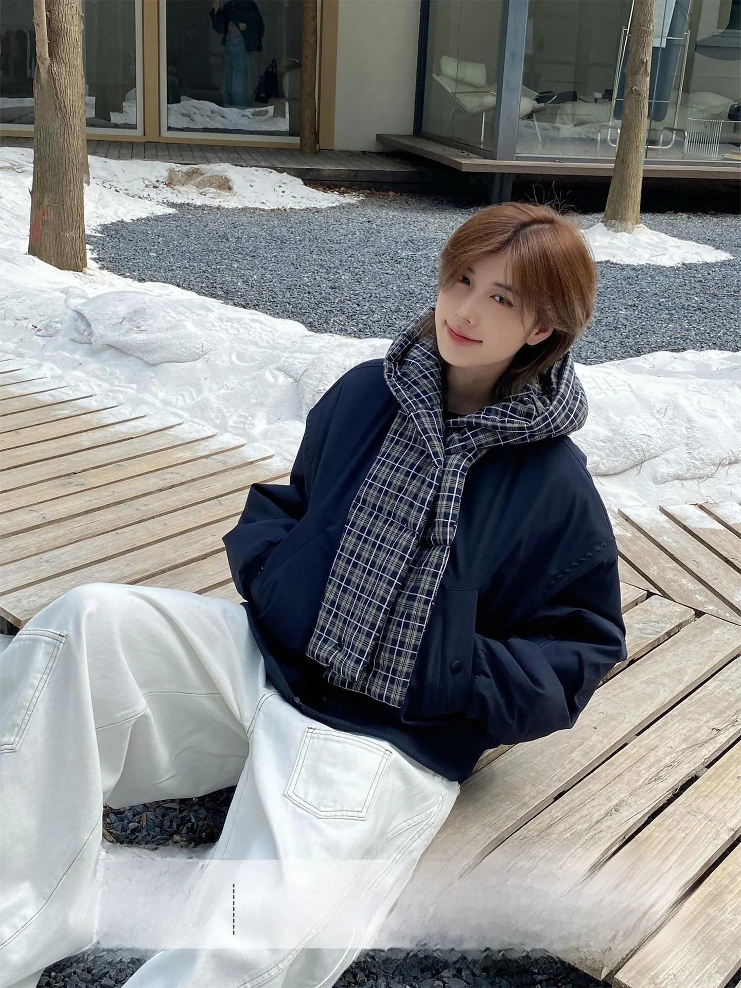 

Ja1 Unisex Loose Fit Color Block Scarf Design Korean Style Cotton Jacket Casual Commute Long Sleeve Zipper Short Coat